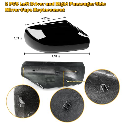 Moonlinks 1Pair Compatible with 2007 2008 2009 2010 2011 2012 Nissan Altima 2.5L Mirror Cover Replacement, Glossy Black Left Driver Side & Right Passenger Side Door Rearview Side Clip-on Mirror Cap - color: Pair Black