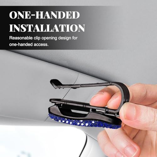 Wevdn 2 PCS Car Sun Visor Glasses Holder, Fashion Bling Car Eyeglasses Sunglasses Hanger for Women Girls, Glasses Holder Clip Hanger Mount with Ticket Card Clip, Car Accessories (Dark Blue) - color: Dark Blue