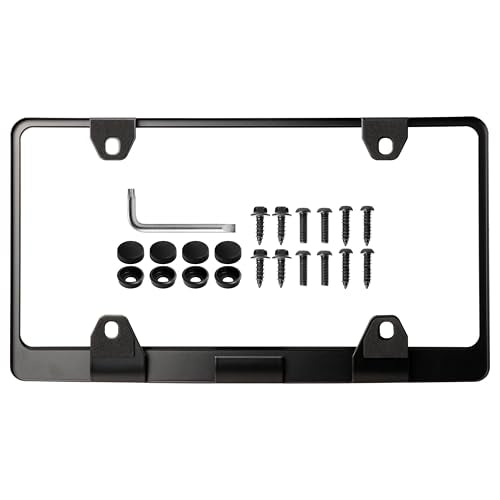 Corvette License Frame – Stealth Black Powder Coat UV Resistant Rust-Proof Steel Plate Holder - One Piece - Compatible with Chevrolet Corvette Chevy C5 C6 C7 C8 (3D RAISED LETTERS w/ MOUNT HARDWARE)