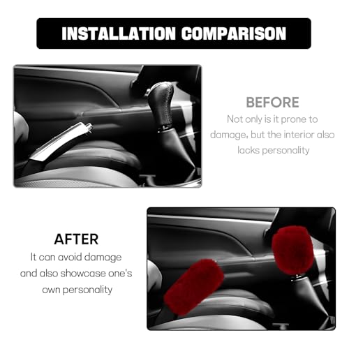 Hovom 2PCS Fluffy Car Gear Shift Knob Cover & Handbrake Cover, Soft Plush Hand Brake Handle & Gear Shift Cover for Women Girls, Universal Comfortable Warm Furry Car Accessories (Wine Red) - color: Wine Red