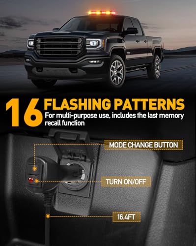 HLauto 406D Rooftop Emergency Strobe Lights Bar, 102 LED Amber Red Mini Beacon Safety Flashing Warning Traffic Lights Bar w/Magnetic Base for 12-24V Trucks, Construction Vehicles, Snowplow, Cars - color: Amber/Red