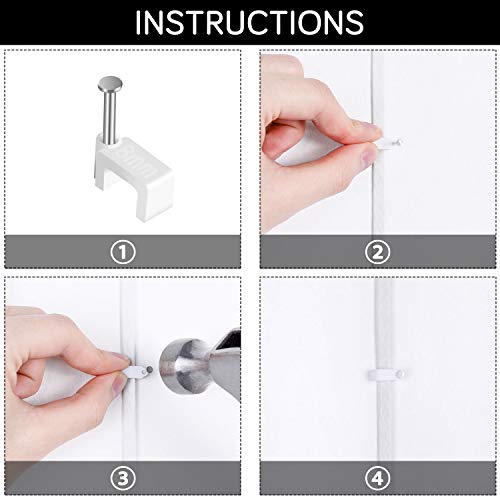 Cable Clips - CableGeeker 100 Pieces Ethernet Cable Clips with Nails 8mm Cord Holder for Cat6 Cat7 Flat Ethernet Cable (White) - style: Nail in Flat Cable Clips 100Pcs