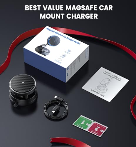 OANDYS for MagSafe Car Mount Charger 15W Fast Wireless Charging Magnetic Car Phone Holder, 82+LBS Strongest Suction, 3200gf Strongest Magnetic,360°Rotatable Stand for iPhone 17-12 Pro Max Plus Air