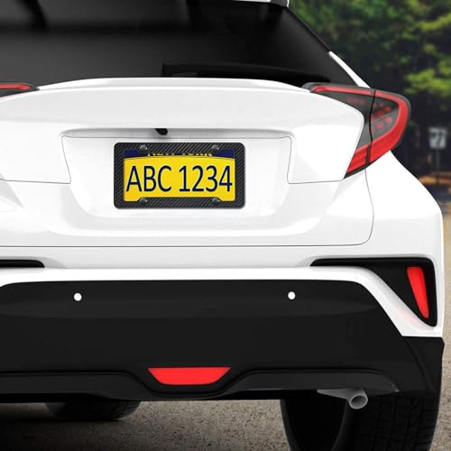 Carbon Fiber License Plate Frames- Black Carbon Pattern Plastic Front & Rear Car Tag Holder Cover 2 Pack with Mount Hardware, Screws, Caps, Handlebar Stickers - style: Carbon Fiber-Plastic-4 Hole