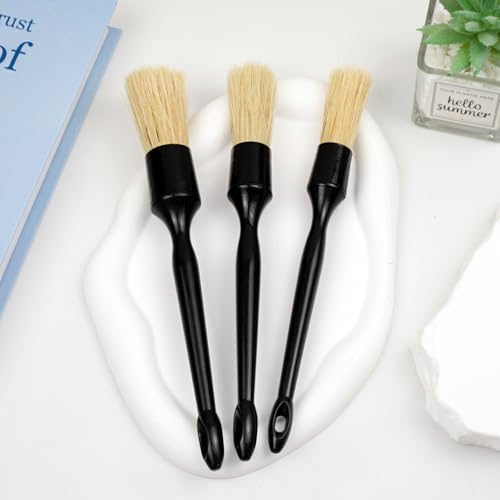 Car Detailing Brushes (3-Pack) – Premium Soft Boar’s Hair Bristles for Interior & Exterior Cleaning – Leather Seats, Air Vents, Wheels, Paint – Auto Detailing Starter Kit