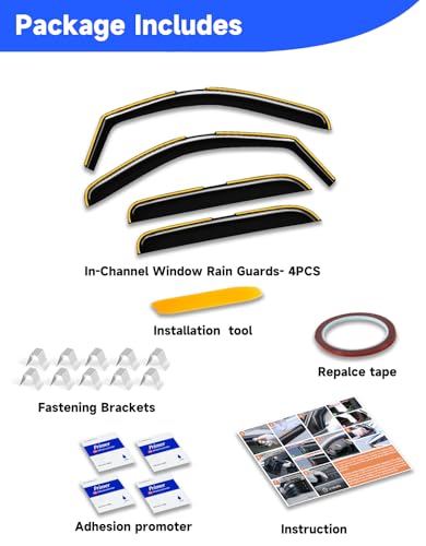 in-Channel Window Rain Guards Fit for 2007-2013 Chevy Silverado/GMC Sierra Crew Cab Trucks, Extra Durable Visors Vent Visors Window Deflector Vent Shades Car Accessories-4ps - size: For 2007-2013 Silverado/ Sierra Crew Cab