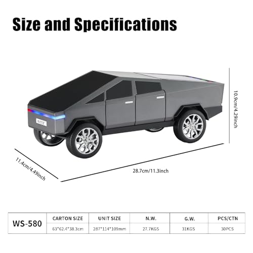 Futuristic Truck Bluetooth Replica Speaker with LED Display Screen – Portable Future-Style Audio with TWS Link, FM Radio, LED Lighting and Built-in Mic, For Every Technology and Truck Lover (Gray) - color: Gray