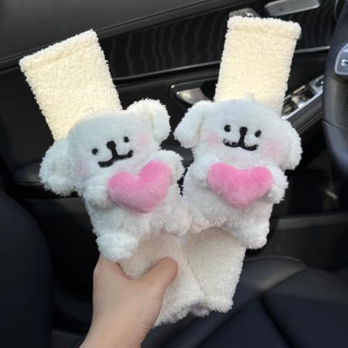 2 PCS Seat Belt Cover Pad, Cute Kawaii Animal Dog Seatbelt Covers for Kids and Women, Winter Plush Fluffy Soft Seat Belt Cover, Cartoon Seatbelt Cushion,Car Seat Strap Pads (B-Dog) - color: B-Dog