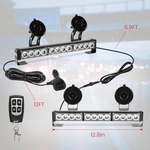 Amber and White Traffic Advisor Strobe Lights Bar For Vehicles Trucks Wireless Remote Control 23 Flash Patterns 2pcs 12.8 inch LEDs Flashing Warning Lights - color: Amber White