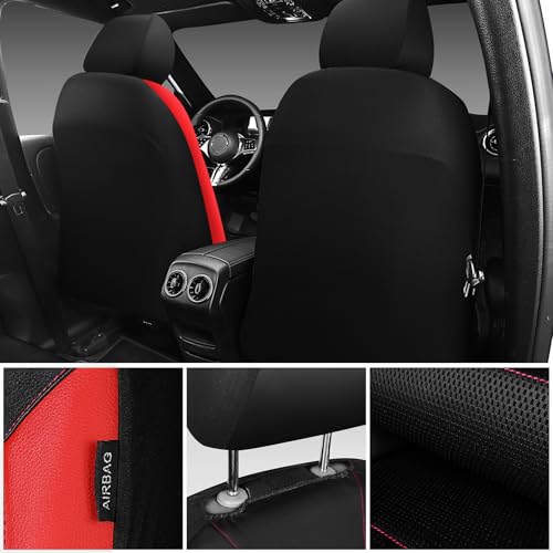 CAR PASS Universal Leather car seat Covers Sport fits Most Cars, SUVs, Trucks, and Vans (Full Set, Black Red) - color: Black and Red, size: Full Set