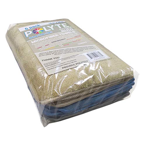 POLYTE Microfiber Cleaning Towel (16x24, 6 Pack, Professional, Blue,Camel,Gray)