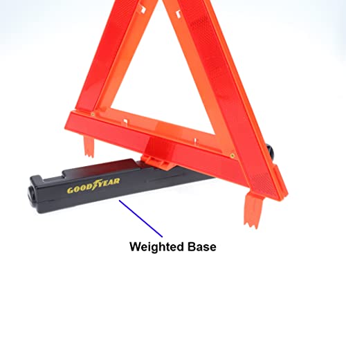 Goodyear Collapsible Safety Triangle GY3021 Reflective Portable Roadside Car Warning with Weighted Base - Orange