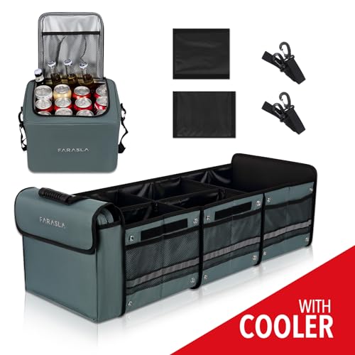 Farasla Waterproof Trunk Organizer with Insulated Leakproof Cooler Bag, Foldable Cover, Adjustable Securing Straps (4-in-1 w/Cooler, Gray) - color: Gray