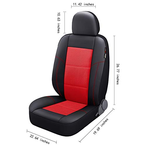 P&J AUTO Leather and Mesh Car Seat Cover Front Pair Universal Fit for Cars Trucks Vans & SUVs Airbag Compatible (Red) - color: BK RD