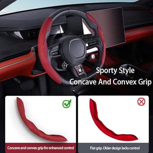 Car Steering Wheel Cover, Nappa Leather, Segmented, Anti-Slip, Odorless, Breathable, for General Motors, 14-15inch (Red) - color: Red