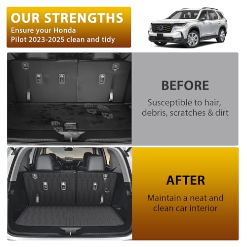 Powerty Floor Mat for Honda Pilot 2023-2025 2026, All Weather TPE Custom Trunk Cargo Mat Liner with Backrest Mat Replacement for Honda Pilot Accessories (Trunk Mat+Backrest Mat+Floor Mat) - size: 4)Honda Pilot|23-26|Full Set