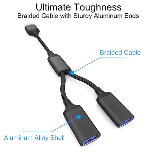 USB Splitter Cable 1 IN 2 OUT 1FT,USB 2.0 Male to Dual Female Extension Cord,Double Data+Charger Y Split Adapter USBA Port Hub for Laptop,PC/Computer,Desktop,Keyboard/Mouse,LED,TV,Printer,Xbox/PS4/PS5 - style: 1 IN 2 OUT