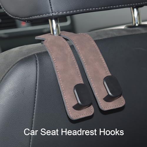 Purse and Bag Hook for Car, Zinc Alloy Seat Headrest Hooks, Upgraded Leather Car Seat Back Purses Hanger and Bags Holder (Brown, 2Pack) - color: Brown