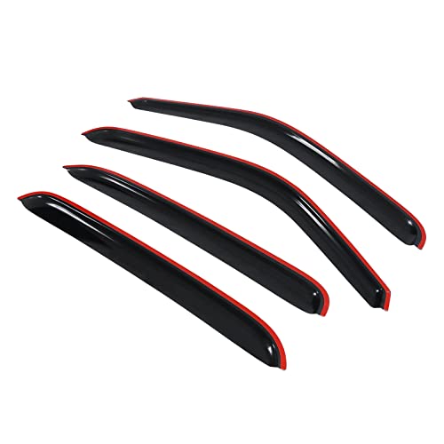 Window Visor Compatible with 2001-2006 Chevy Silverado GMC Sierra Crew Cab, Slim Style Acrylic Smoke Tinted 4PCS Sun Rain Guard Wind Vent Air Deflector by IKON MOTORSPORTS, 2002 2003 2004 2005