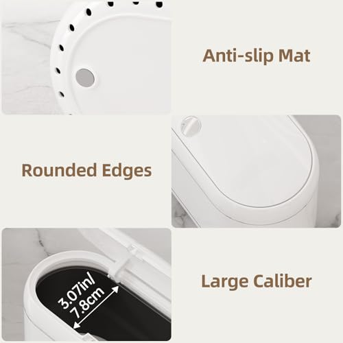 PAVSTINE Mini Trash Can for Desk with 5 Rolls of Trash Bags, Small Press-Top Countertop Garbage Bin, Removable Waste Basket for Bedroom, Vanity, Coffee Table, Kitchen (White Full-Lid) - color: White Full-Lid