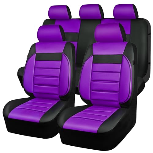 CAR PASS Leather Seat Covers Full Set Universal Water Resistant 3D Foam Back Support, Luxury Comfort Automotive 5 Seat Covers All Season Fit for SUV,Sedan,Van, Airbag Compatible Elegance(Purple Black) - color: Black and Purple