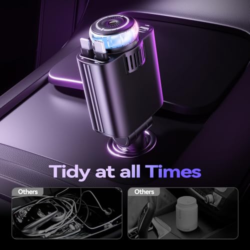 Retractable Car Charger with Aromatherapy and Starlight, 5 in 1 USB C Car Charger Adapter, 69W Fast Charging Cars Phone Chargers, Cars Air Freshener Compatible with iPhone 16 15 14 13 12 (Drak Black) - color: Drak Black