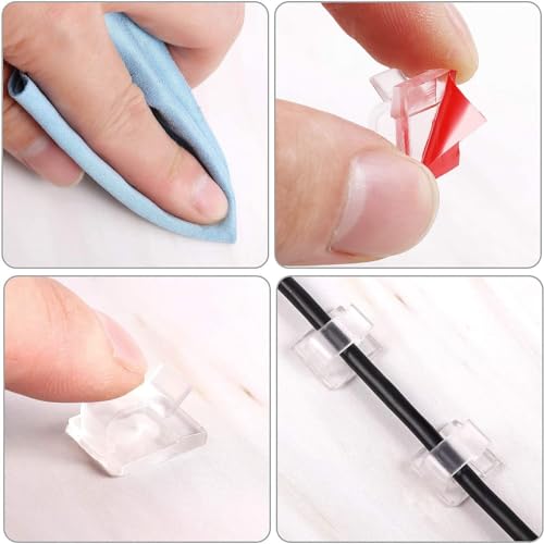 Cable Clips Clear (20 PCS), Adhesive Cable Clips for Cable Management Cord Organizer for Under Desk, Car, Wall
