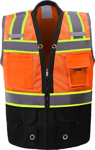 Shine Bright Safety Vest - High Visibility with Reflective Straps and Pockets – Premium, Soft, Durable, and Breathable - color: Orange2, size: Small