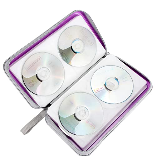 CD Case, Siveit DVD Case Holder 96 Capacity Hard Plastic CD DVD Disc Cases Storage Binder Wallet for Car Home Office Travel (Purple) - color: Purple
