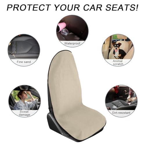 DXNQ Waterproof Car Towel Seat Cover, Sweating Non-Slip Premium Towel Carseat Cover Protector, Universal Soft Machine Washable Car Truck SUV Front Seat Cover for Gym Workout Beach Hiking (Beige) - color: Beige, 1pc, Front