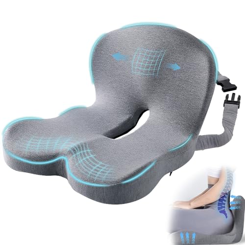 Ergonomic Seat Cushion with Adjustable Strap, Memory Foam Office Chair Seat Cushion with L-Shaped Design, Car Seat Cushion Fits for Truck Driver Semi Truck, Gaming Chair, Desk, Light Gray - color: Light Gray