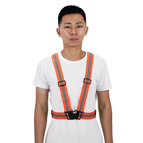 Reflective Vest High Visibility Safety Vest Strap Adjustable and Elastic Gear for Running Cycling Jogging and Walking, Lightweight Night Safety Equipment with Large Reflective - color: Orange