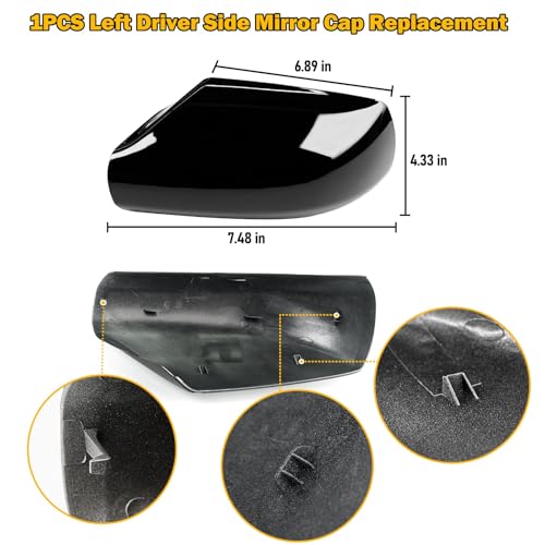 Moonlinks Mirror Cover Replacement Compatible With Nissan Altima 2.5L 2007 2008 2009 2010 2011 2012, Glossy Black Left Driver Side Clip-on Mirror Cap WITHOUT Turn Signal, Replace for 96302-JB13E - color: Left Black