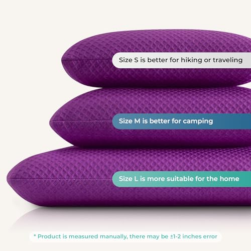 Travel Pillow Memory Foam Pillows, Camping Pillow-Compressible Medium Firm, Breathable Cover, Ideal Backpacking Hiking, Bed Pillows, Airplane and Car (Purple, M) - color: Purple, size: M-17.7*11.8in