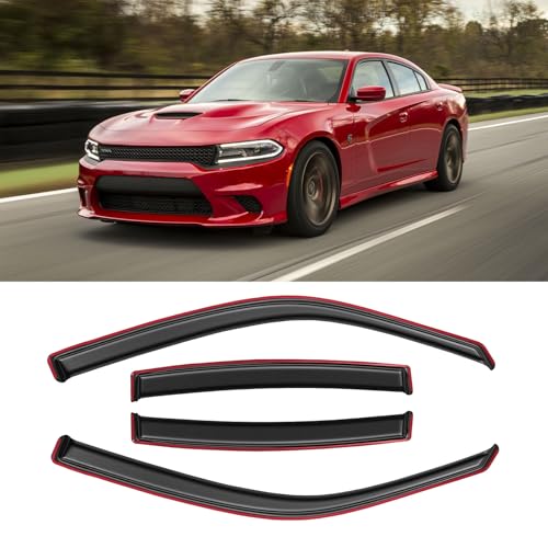 in-Channel Window Rain Guards for 2011-2023 Dodge Charger, Window Visor Guard Vent Wind Shade Deflector Rain Shield Protector Sun Visor 2012 2013 2014 2015 2016 2017 2018 2019 2020 2021, 4PCS - size: 11-23 Charger in-Channel