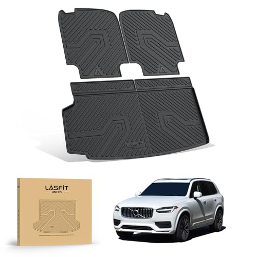 LASFIT Trunk Mat & Backrest Mat for Volvo XC90 2026-2016, All Weather TPE Custom Fit Cargo Liner for Volvo XC90 Cargo Mat, Black, Easy to Clean - size: 2016-2026|For Volvo XC90|Cargo Mats&Backrest Mats