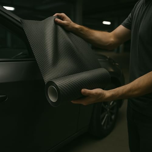 RockRose 3D Matte Carbon Fiber Vinyl Wrap, Anti-Wrinkle, Air Release Automotive Bubble Wrap, Self Adhesive Car Vinyl Sticker DIY Decals (1FT x 5FT, Black) - color: 3D Black, size: 1FT x 5FT