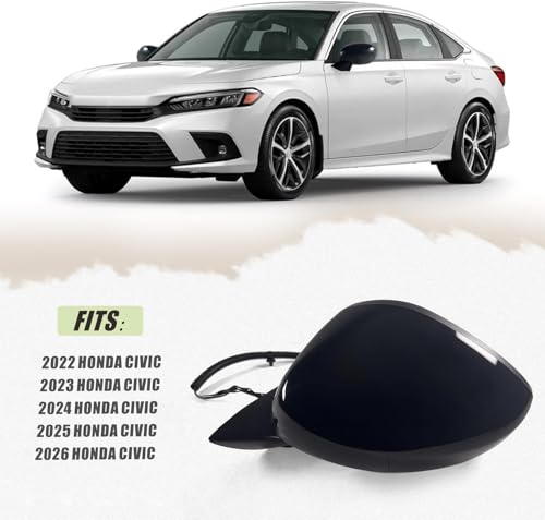 Left Driver side Mirror Fits 2022 2023 2024 2025 2026 HONDA CIVIC Sedan/Hatchback With Power Glass, Manual Folding, Match to Crystal Black Pearl Replace HO1320350 (3 Pins) - size: L-3Pins