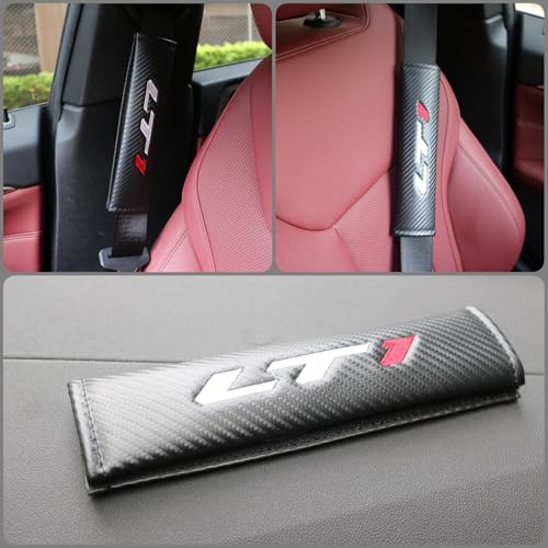 KAELTHAS 2 PCS Car Seat Belt Cover Pad Compatible with Camaro Corvette LT1 Theme Carbon Fiber Look Car Seat Strap Pads Cushions Comfortable Driving Interior Accessories