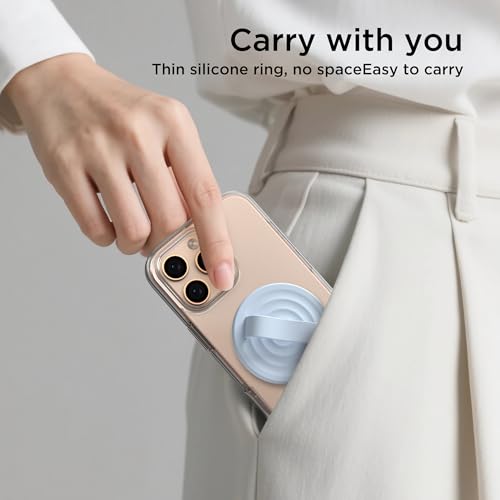 Magnetic Phone Grip Ring Holder, Liquid Silicone Magnet Cell Phone Grip Finger Loop, Compatible with Magsafe, Back of Phone for iPhone 17/16/15/14/13/12 Series, Baby Blue - color: Baby Blue