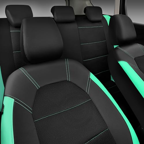 CAR PASS Leather Seat Covers, Breathable Universal Car Seat Cover Full Set for Cute Women Girly,Super 5mm Composite Sponge Inside,Airbag Compatible Fits Most Auto,SUVs,Trucks,Vans(Full Set,Black&Mint) - color: Black Mint, size: Full Set