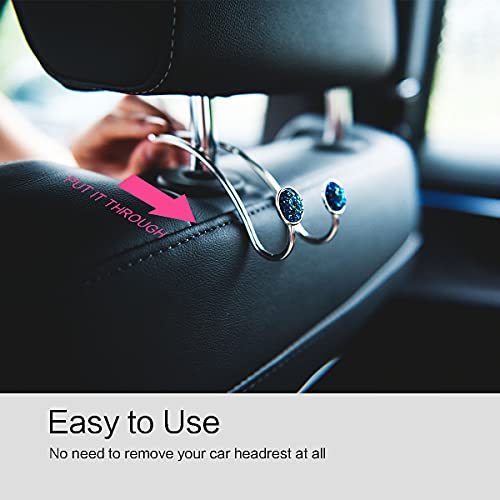 4 Pack Bling Bling Car Hooks, Universal Car Headrest Hooks, Strong Stainless Steel Car Seat Headrest Hanger Hooks for Purses & Grocery Bags (Blue) - color: 4 Blue