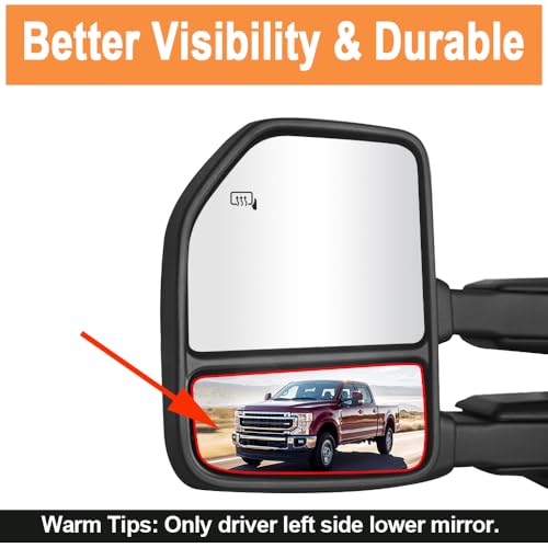 Senzeal Driver Side Heated Lower Mirror Glass Replacement for Ford F150 Truck 2015-2020 Ford F250 F350 Super Duty F450 F550 Truck 2017-2022 Towing Mirror FL3Z17K707V (Left Side) - size: Driver Lower Side (Left)