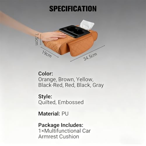 Multifunctional Pu Leather Car Armrest Box Mat, 2026 New Center Console Cover with Cup Holder, Storage Bags, Tissue Boxs Slot, Phone Slot Car Armrest Storage Box Organizer for Most Cars