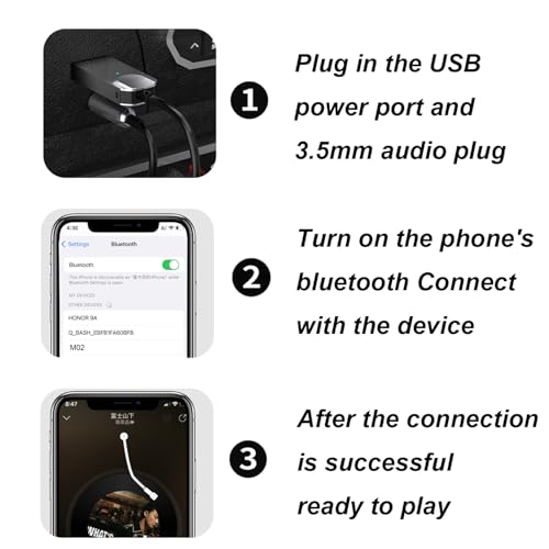 Bluetooth 5.3 to Aux Adapter for Car,USB 3.5mm Female BT Receiver,Aux to Bluetooth Adapter,Compatible with Wired Speaker,for Hands-Free Call,Voice Navigation,Music - size: m02
