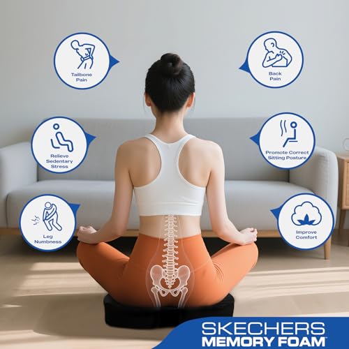 Skechers Seat Cushion, Ergonomic Memory Foam Cushion for Long Sitting Hours on Office & Home Chair, Car Seat Cushion for Sciatica, Coccyx Cushion,Black - color: Black