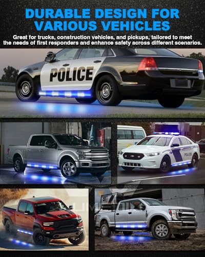 LUMENIX 2PCS 70 Inch Emergency Strobe Lights Strip LED Running Board Flexible Lights Bar Flashing Warning Hazard Safety Side Light for Law Enforcement Vehicles Trucks Pickups Volunteer- White Blue - color: White Blue
