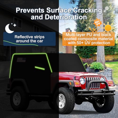 QUNSUNUS Cab Cover for Jeep YJ TJ 2 Door, Half Car Cover with Cotton Liner, All Weather Waterproof Rain Cover with Straps for Wind, Sun, UV and Dust Protection - size: For Jeep Yj/Tj 2 Door