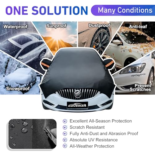 Car Half Cover for Compact Sedan, Waterproof Snow Car Cover with Cotton Liner, Sunroof & Roof Cover for Car Hood & Window Protection - size: 1-Sedan M