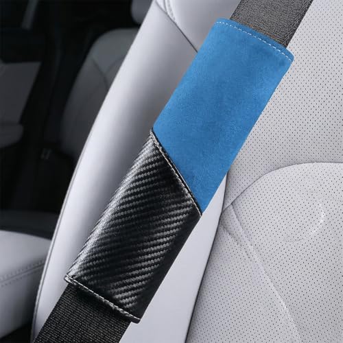 2PCS Car Seat Belt Cover, Soft Carbon Fiber Suede Breathable Vehicle Seat Strap Shoulder Cushion, Comfortable Automotive Interior Seatbelt Mat Pad, Universal for SUV Van RV (Black/Blue) - color: Black/Blue